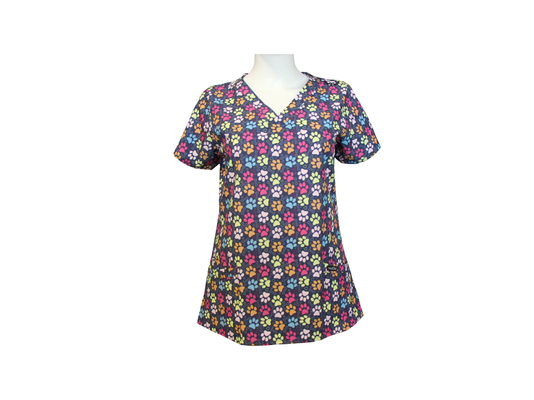 150G Short Sleeve Scrub Top Printed Women Polyester 93% Spandex 7%